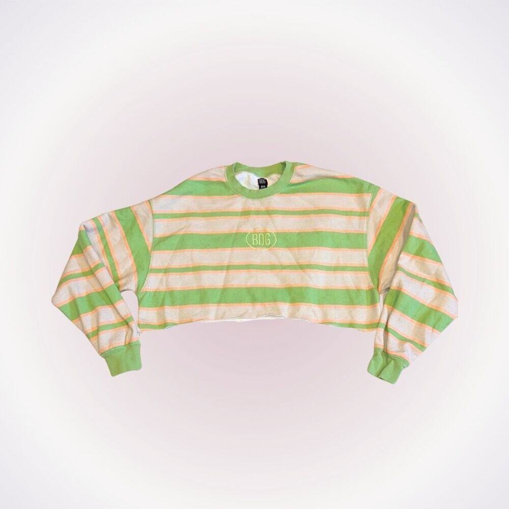 BDG Green and Gray Cropped Striped Sweatshirt | Sz M